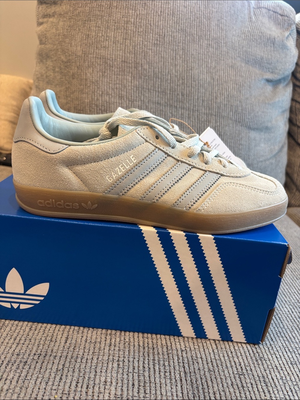 adidas Gazelle Suede Sneakers in Light Blue with Gum Sole